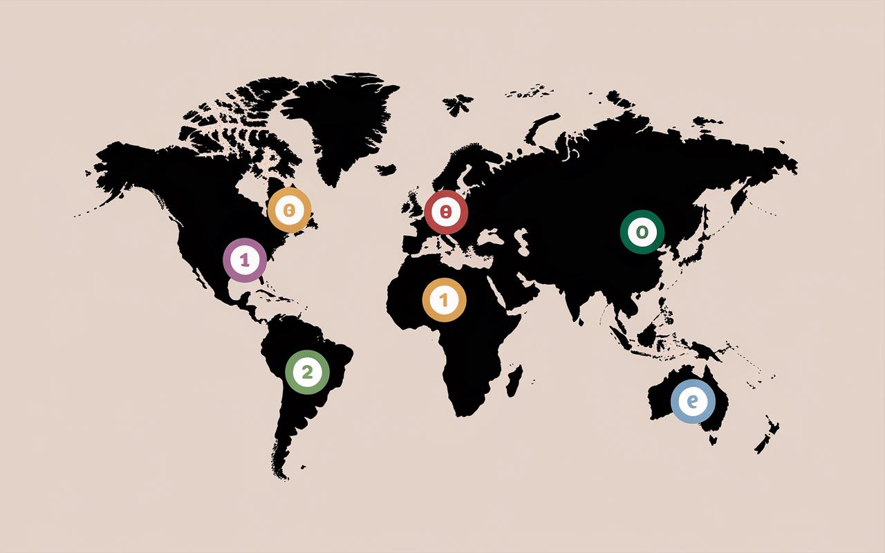 carte minimaliste pays en v quatres points monde