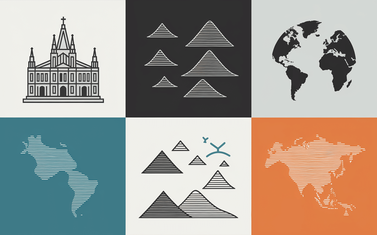 infographie repartition geographique pays en v continents icones