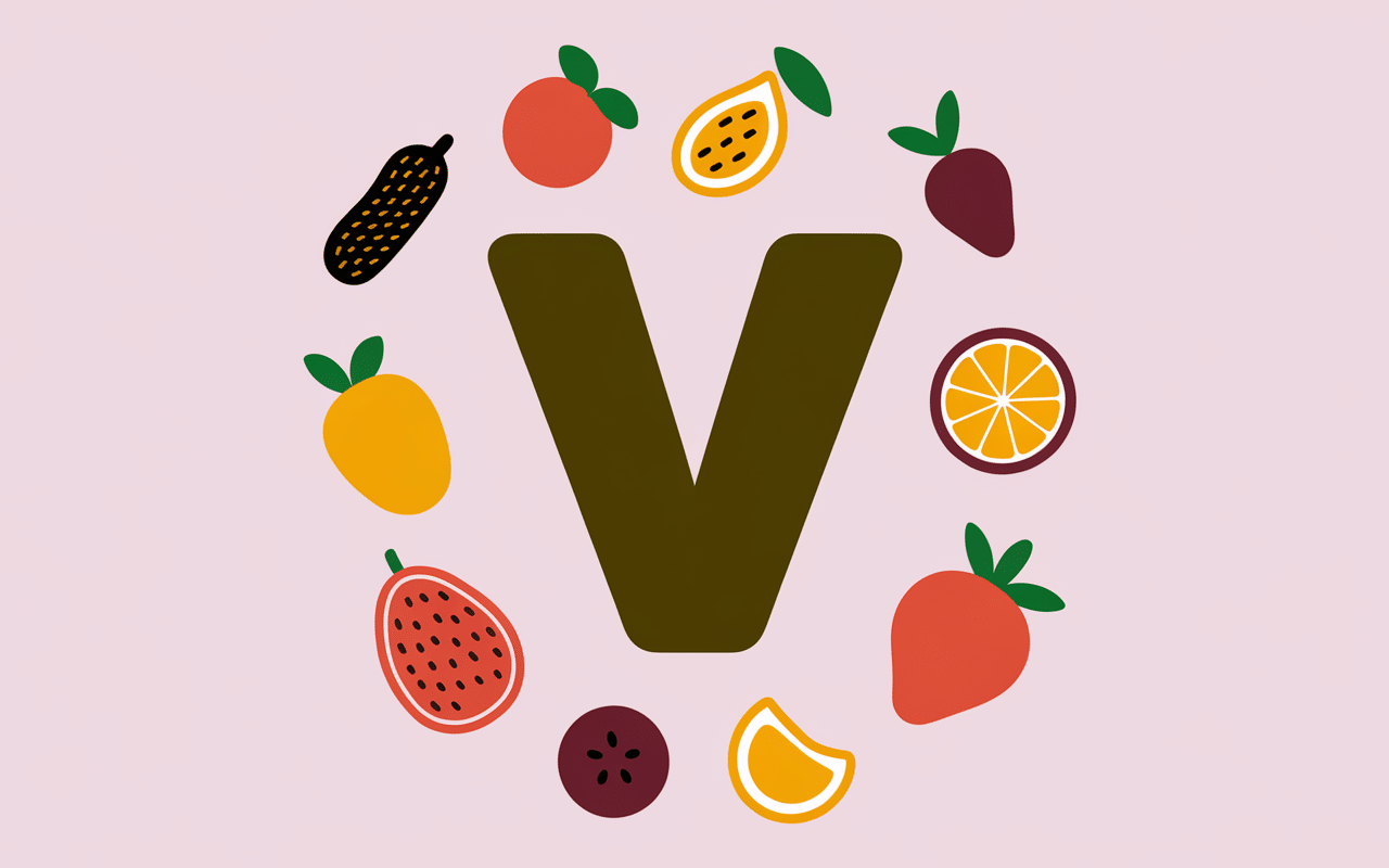 lettre v avec fruits en v stylisés