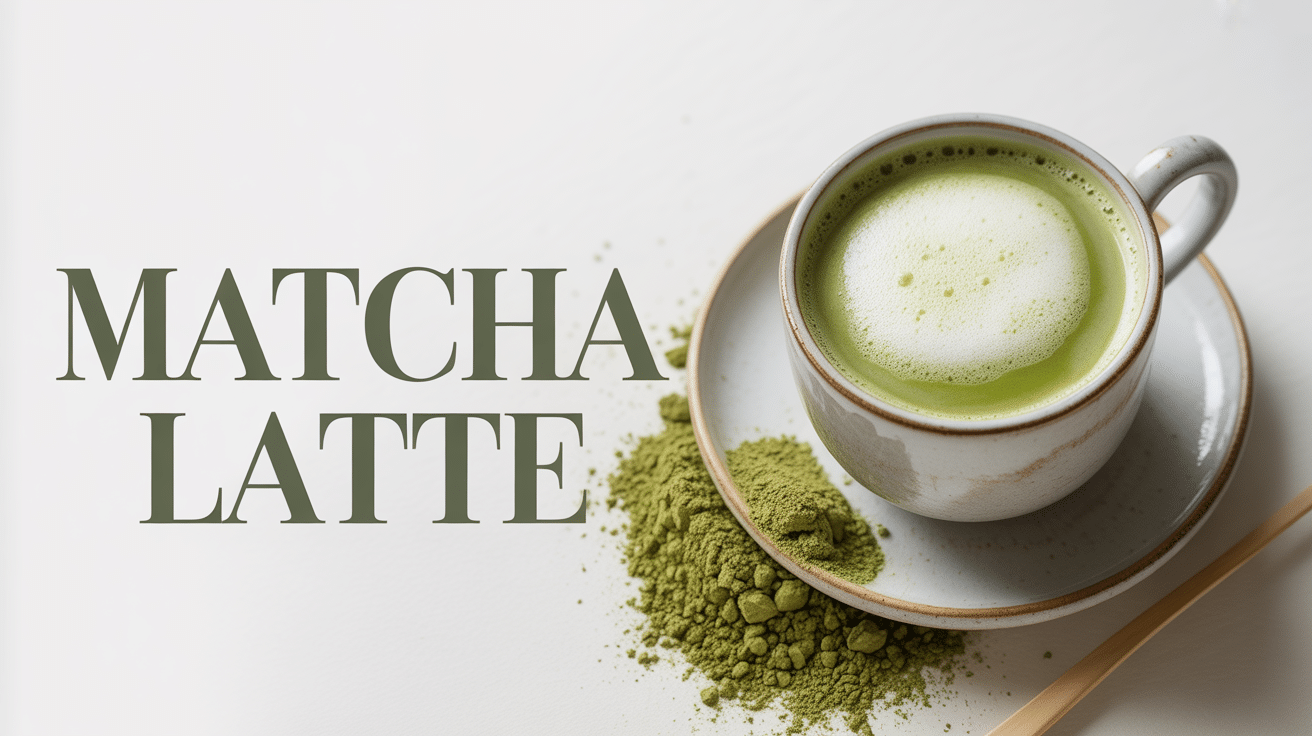 tasse blanche matcha latte mousse verte poudre bambou