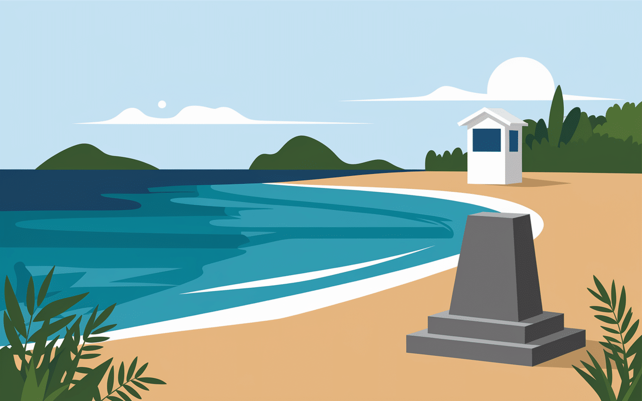 Sable doré et îles vues de la plage du Canadel