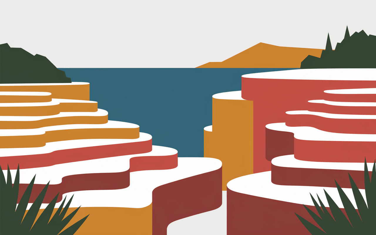 Formations géologiques et lac avec coordonnées