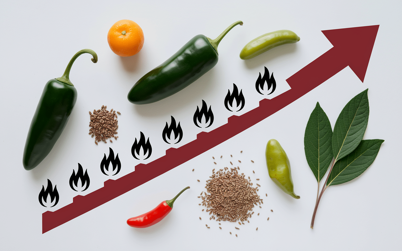 Ingrédients pour sauce fuego avec piments jalapeño et habanero