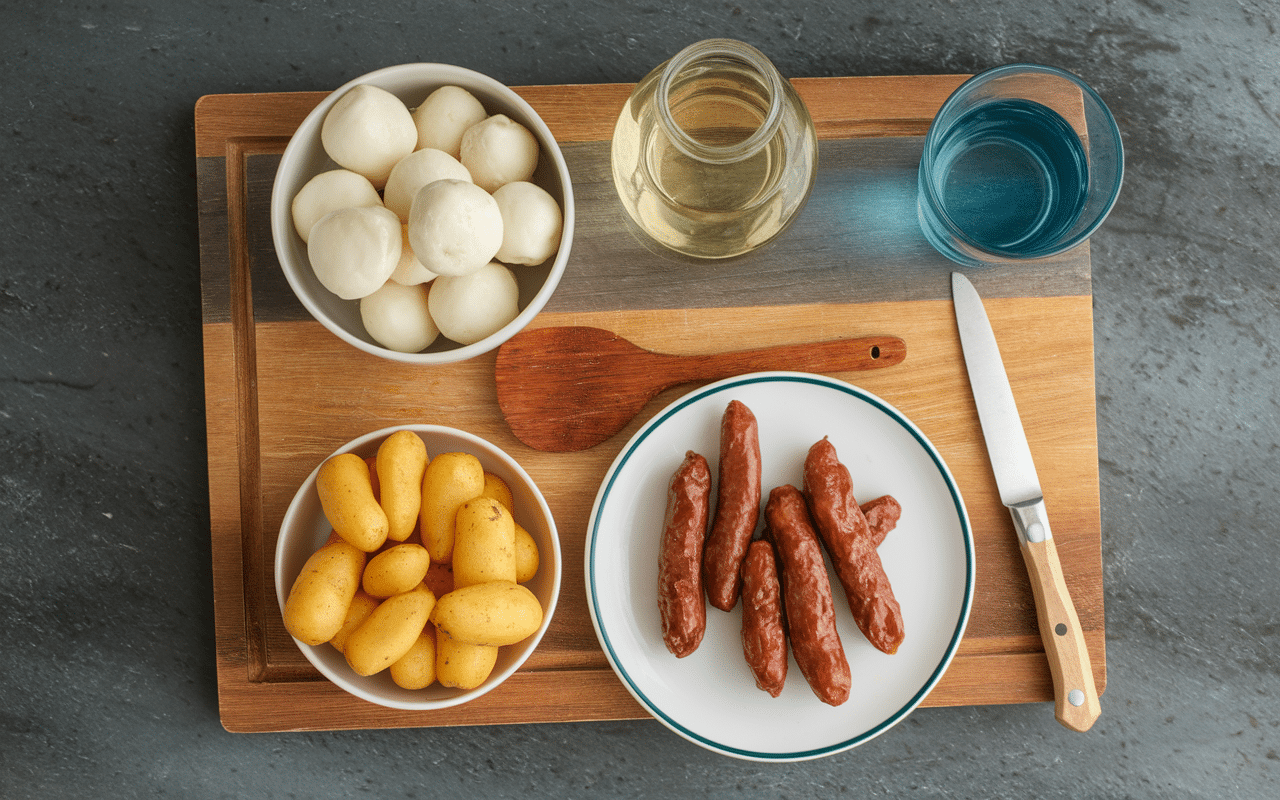 Ingrédients séparés pour choucroute avec vin