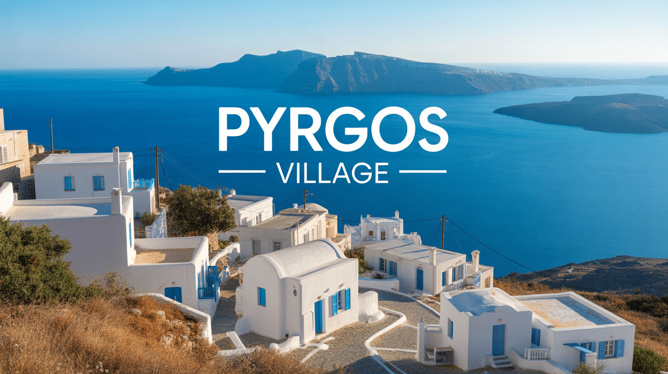 Vue panoramique du village traditionnel de Pyrgos à Santorin