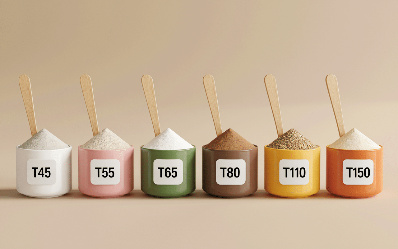 Bols avec types de farine de froment T45 à T150