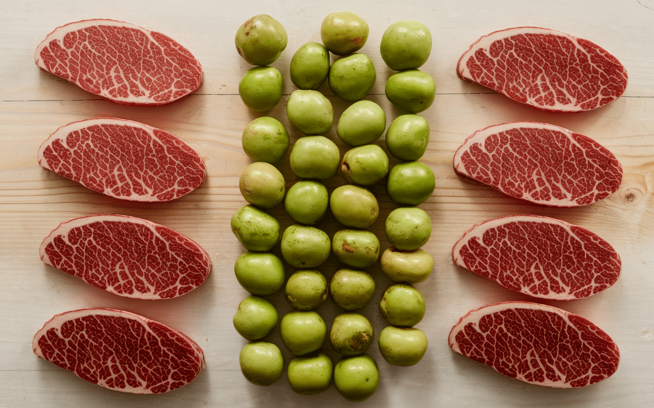 amuses bouches apéritif avec magret de canard séché et pomme en contraste