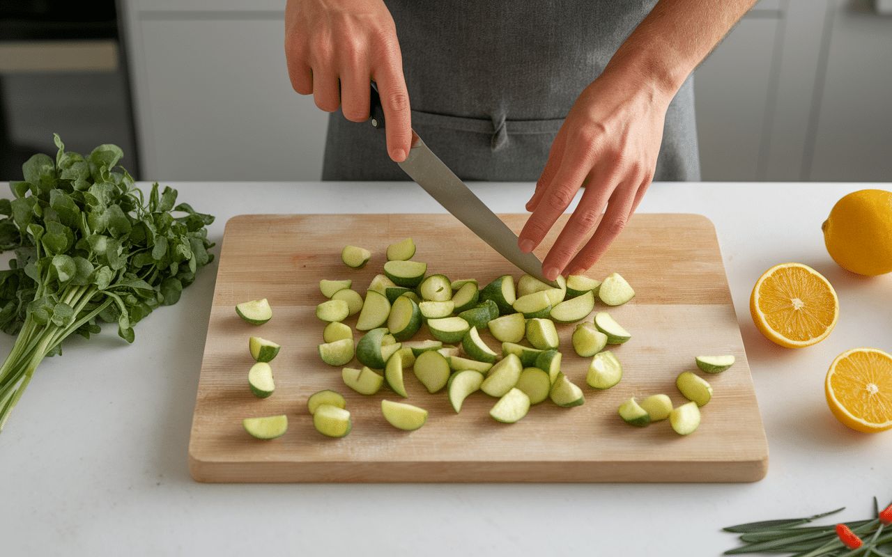 préparation amuses bouches apéritif avec magret de canard séché et pomme