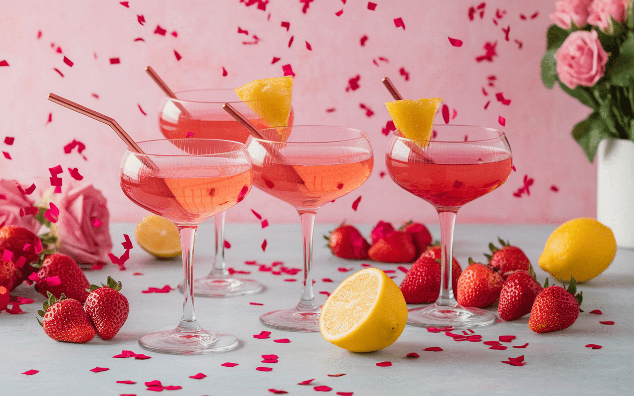 cocktail barbapapa limonade fraise verres et fraises ambiance fête