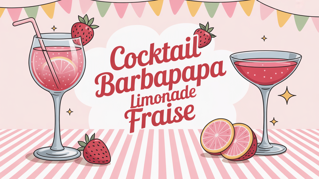 cocktail barbapapa limonade fraise en verre décoré et barbe à papa