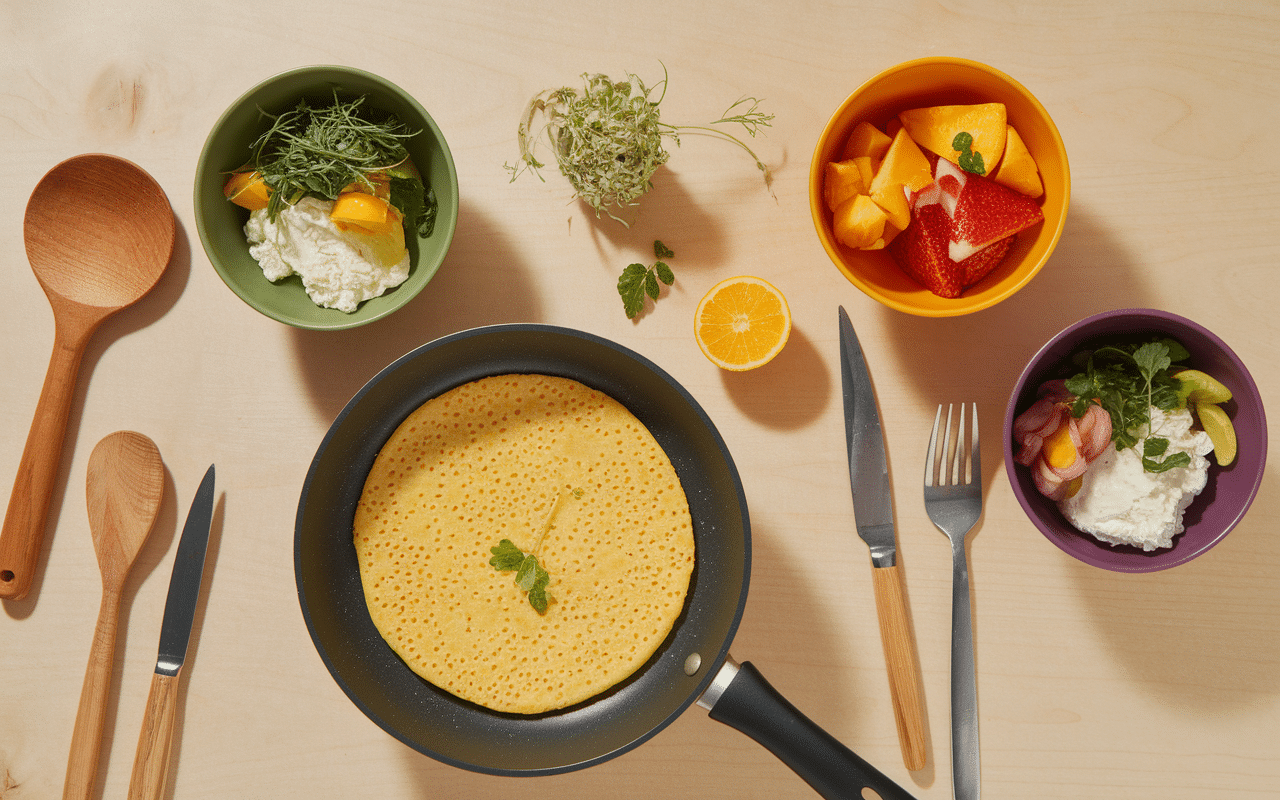 Cuisson crêpe tapioca bresilien avec garnitures diverses