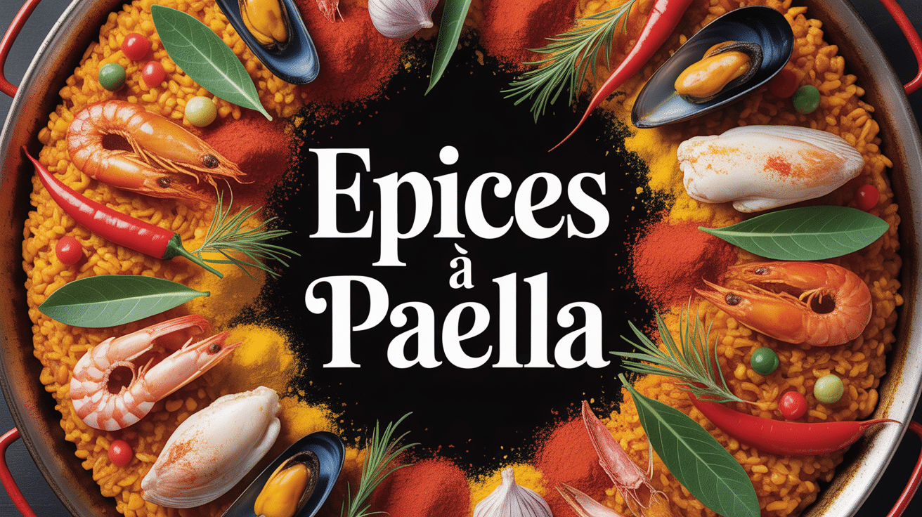 Paella et épices à paella en présentation authentique