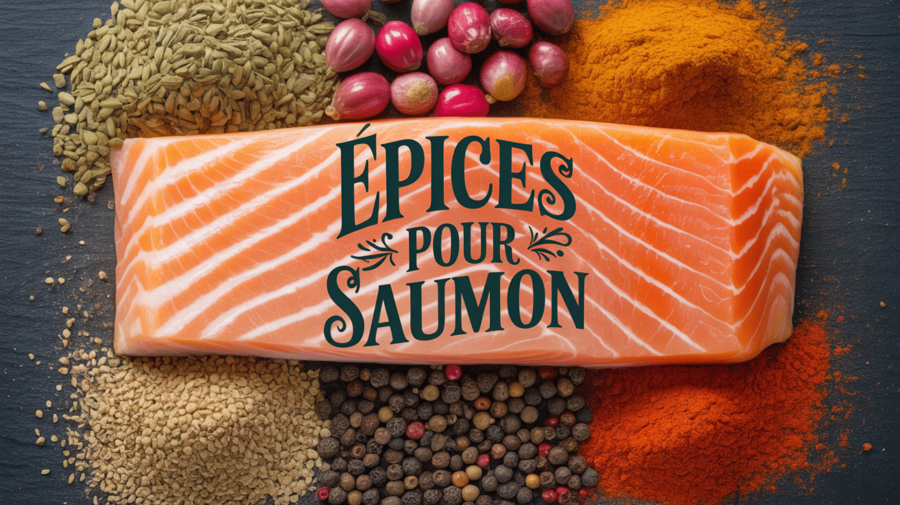 Epices pour saumon autour d'un filet sur planche