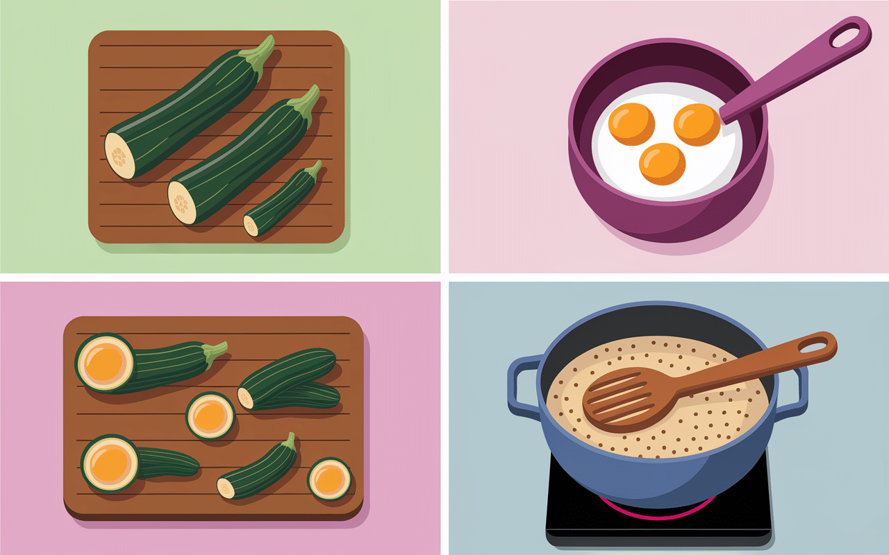 préparation courgettes aux œufs brouillés étape par étape