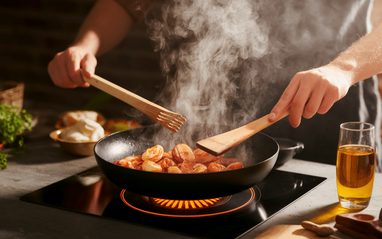 Cuisson poêle gambas à l'ail recette espagnole