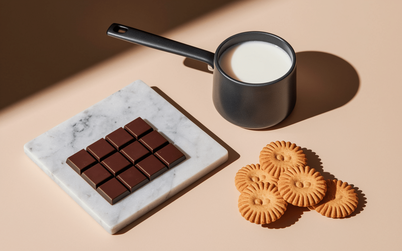 gâteau chocolat sans cuisson 3 ingrédients les trois ingrédients sur table