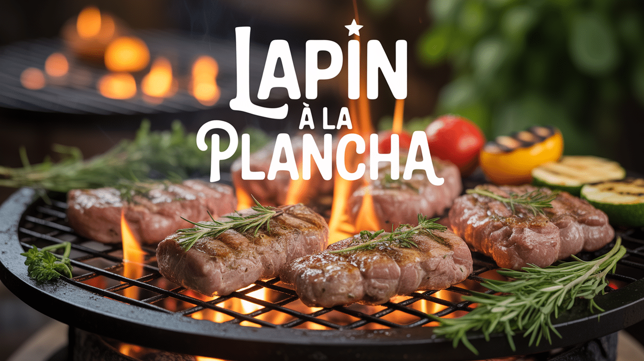 lapin plancha morceaux grillés légumes