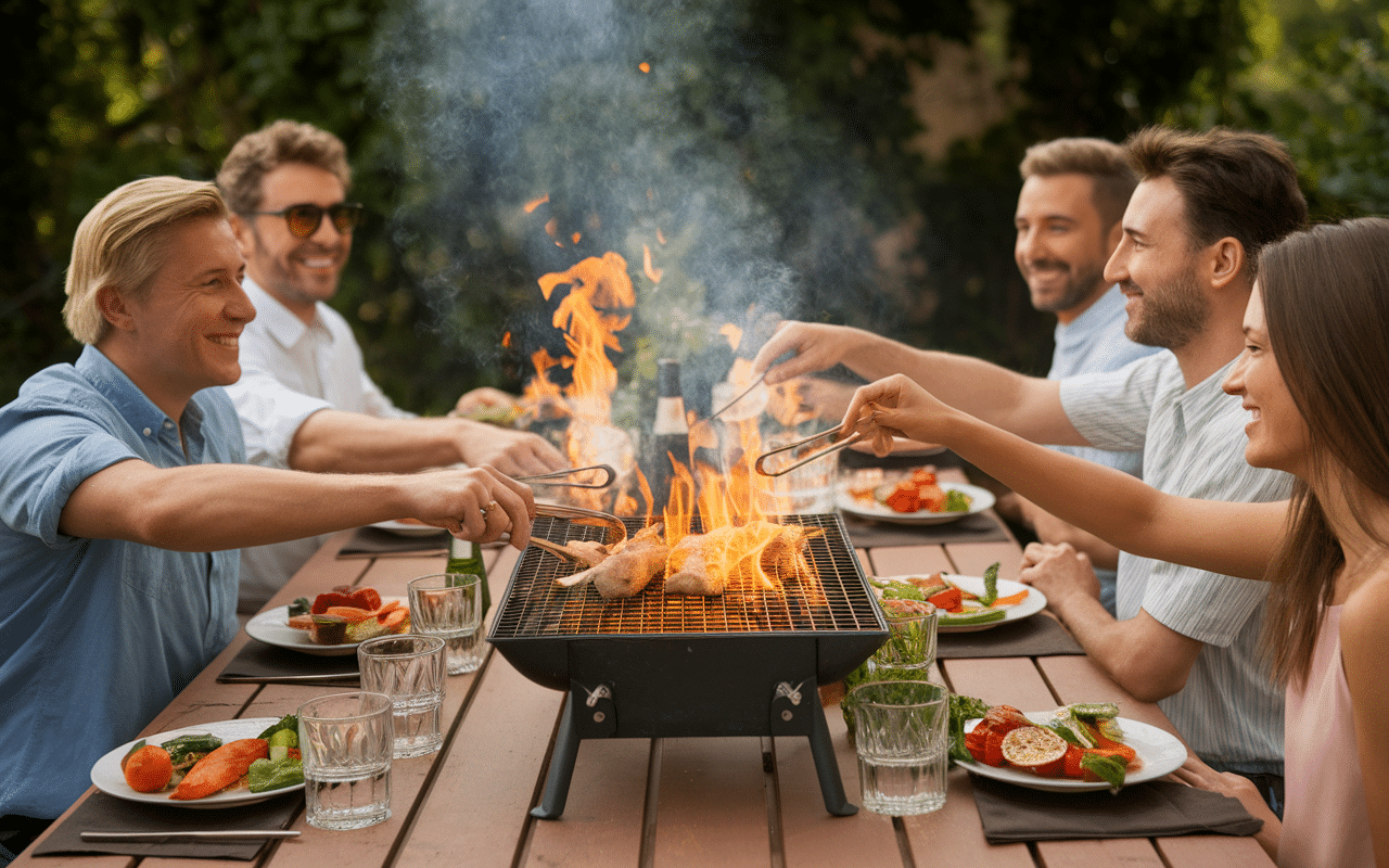 repas convivial lapin plancha au jardin