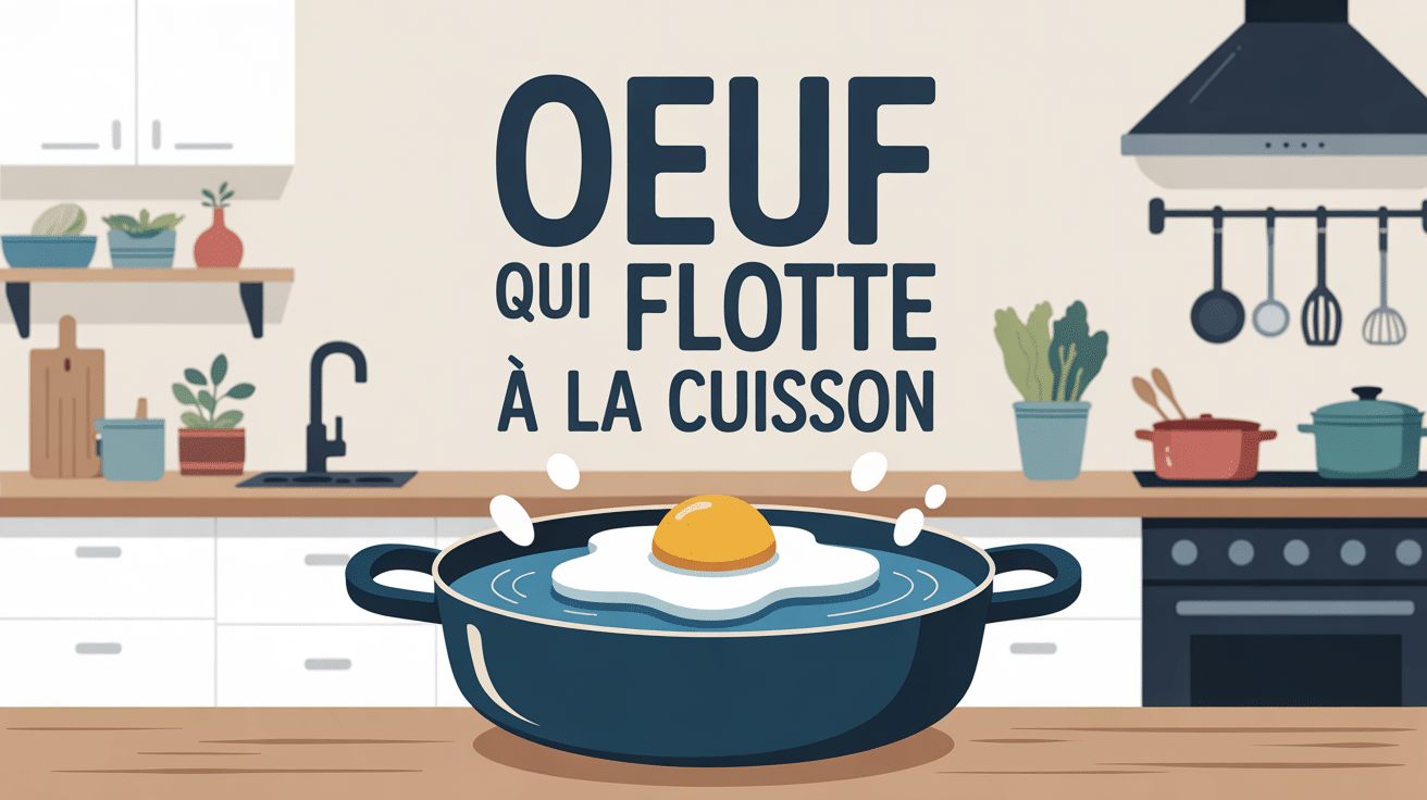 Oeuf qui flotte à la cuisson dans casserole d'eau bouillante