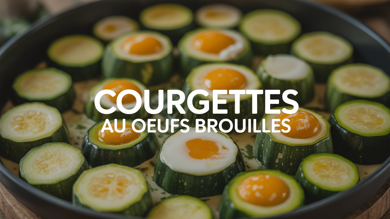 courgettes aux œufs brouillés dans poêle vue du dessus