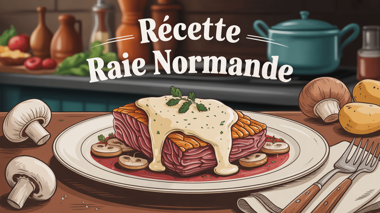recette raie normande, plat nappé sauce crémeuse blanche
