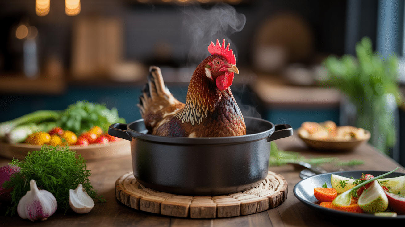 Chapon doré cocotte fonte temps de cuisson