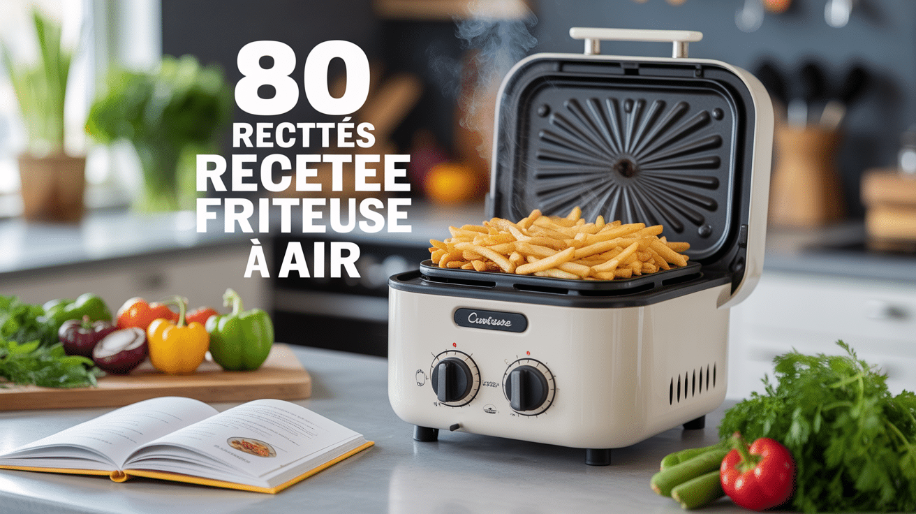 80 recettes avec la friteuse à air chaud pdf sur comptoir avec légumes