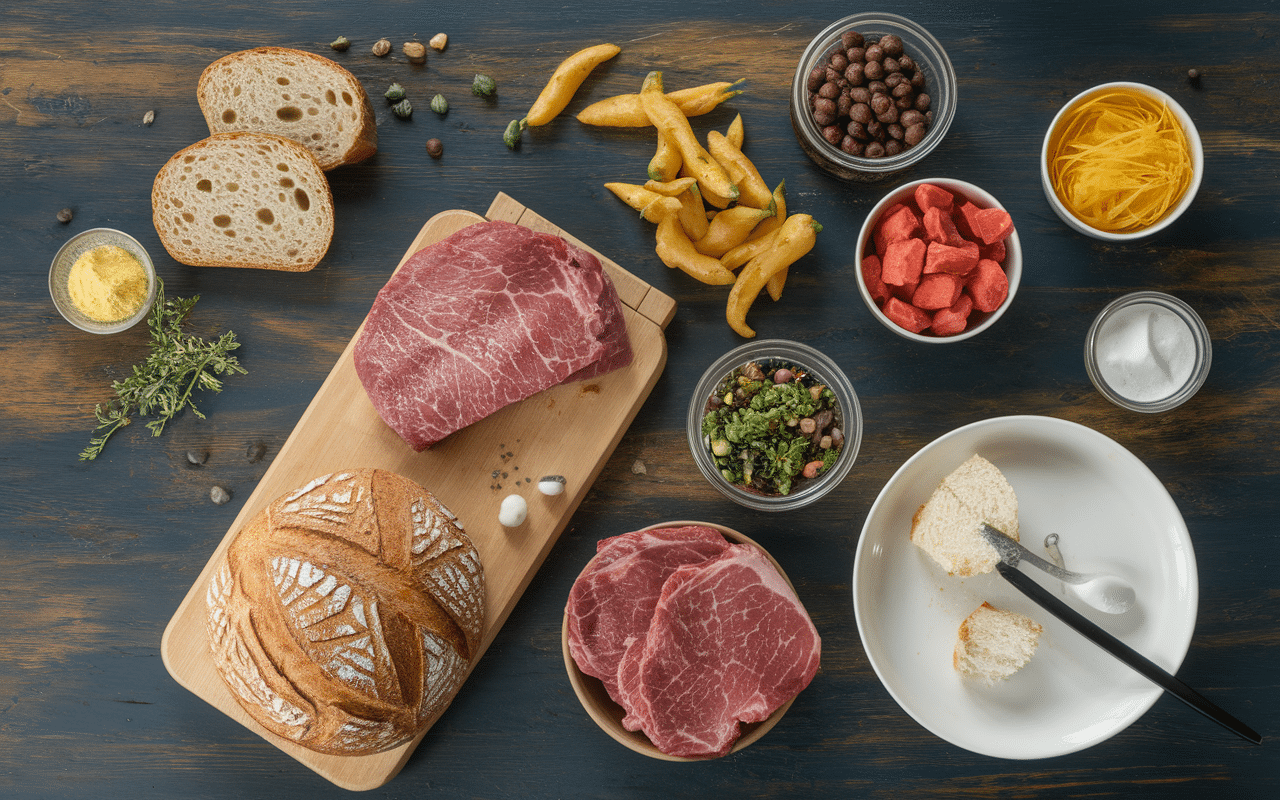 Ingrédients pour alheira maison sur table