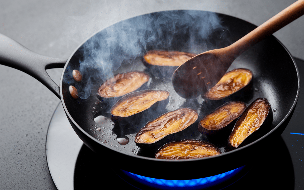 Cuisson aubergine fondante à la poêle tranches dorées