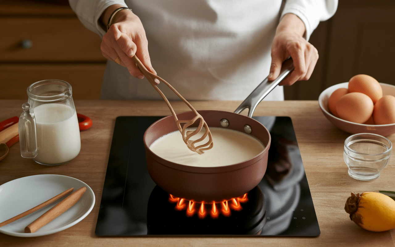 Préparation maison de crème dessert étape par étape