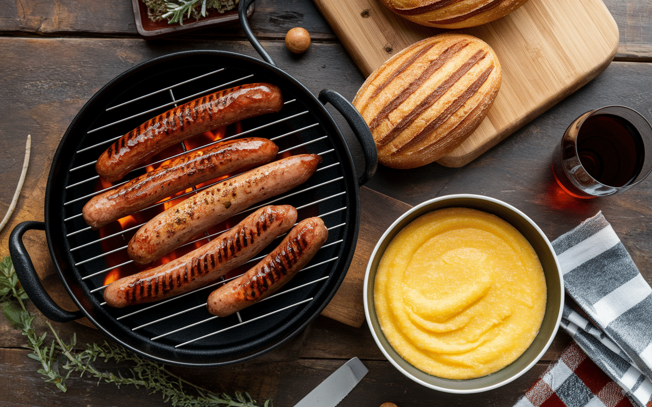 figatelli grillés avec polenta sur table