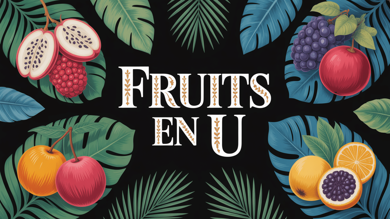 fruits en u exotiques disposés sur fond tropical
