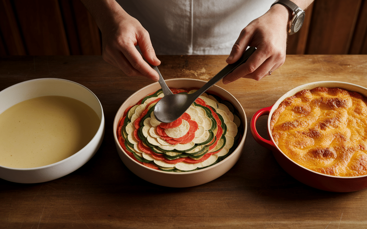 préparation gratin brocolis pomme de terre en trois étapes