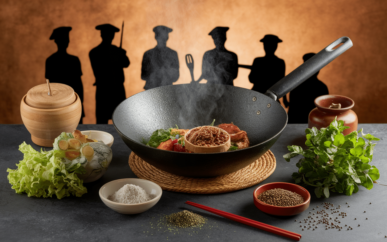 Lok lak preparation wok traditionnel poivre herbes