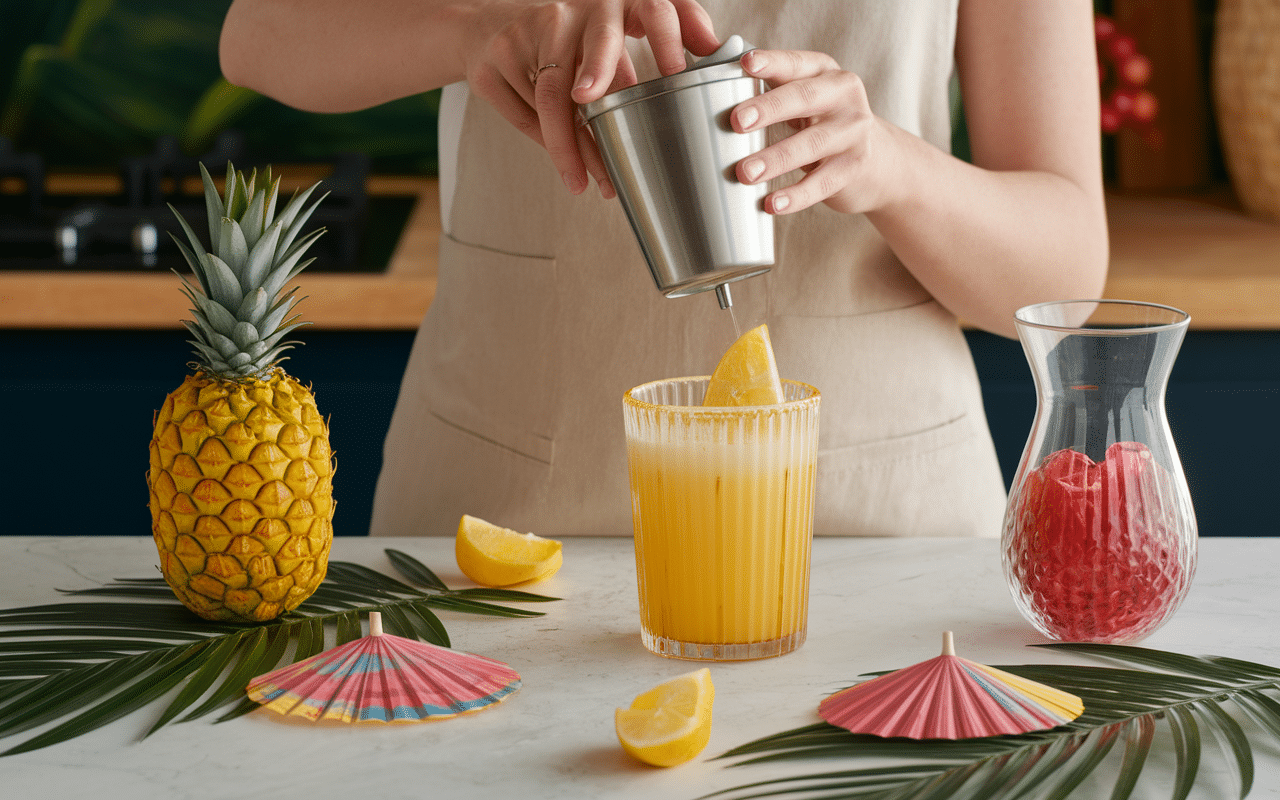 Préparation pina colada sans alcool au mixeur
