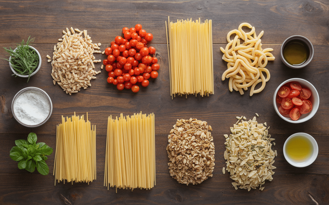 types de pates longues courtes spéciales avec ingrédients