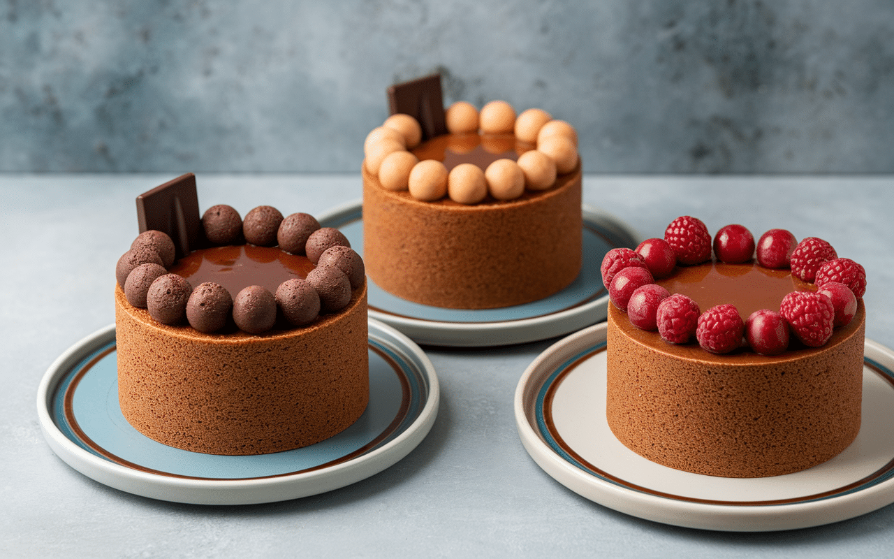 Variations gateau beurre de cacahuète avec chocolat caramel fruits rouges
