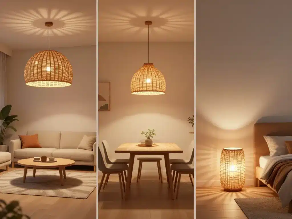 abat jour rotin salon salle à manger chambre, lumière chaude