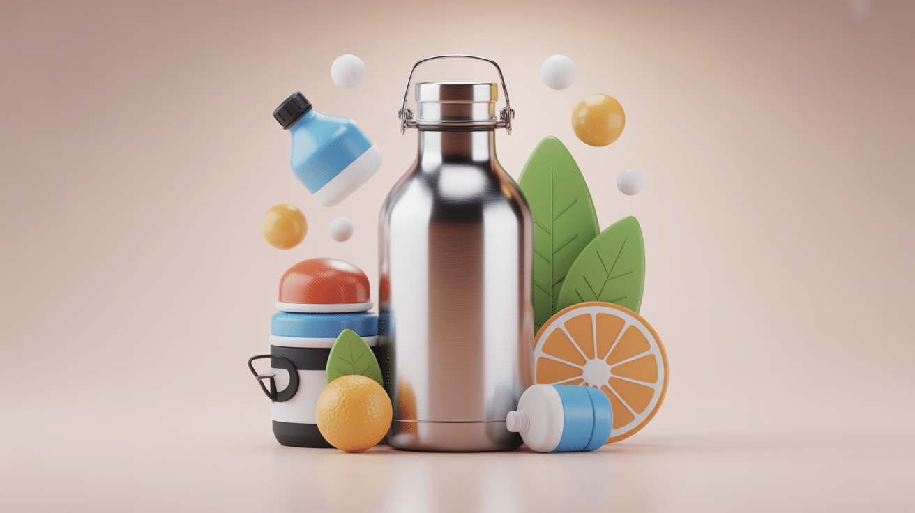 Illustration bouteille isotherme chaud froid et écolo