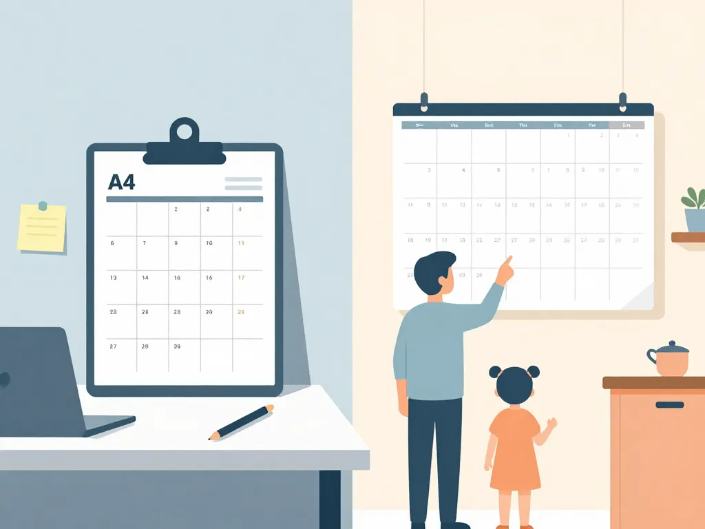 Comparatif calendrier mensuel 2025 A4 bureau et A3 familial