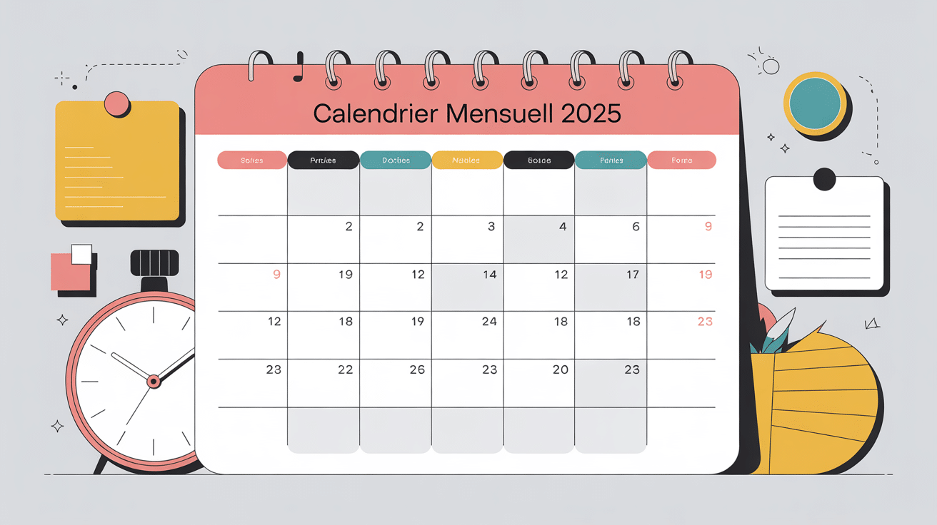 Illustration calendrier mensuel 2025 à imprimer et personnaliser