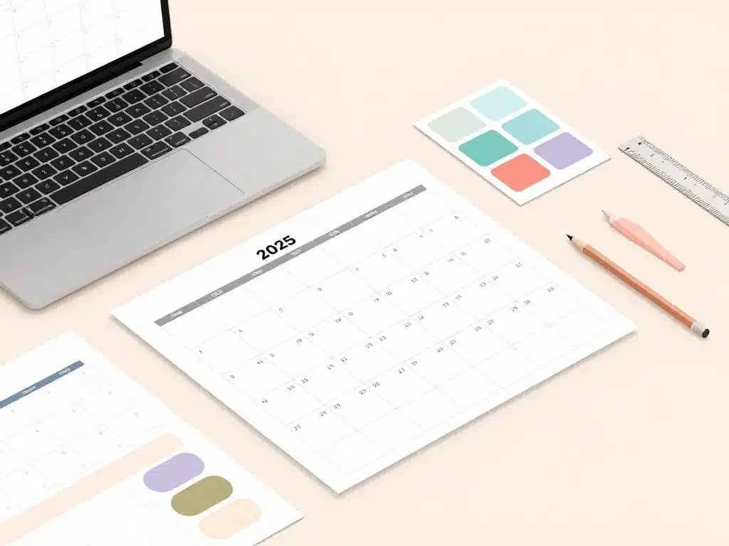 Espace de travail avec modèles de calendrier mensuel en personnalisation