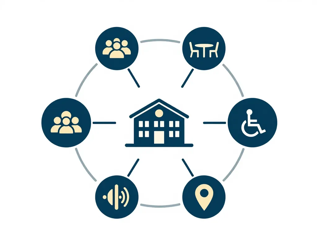 Diagramme critères salle communale capacité équipements accessibilité acoustique