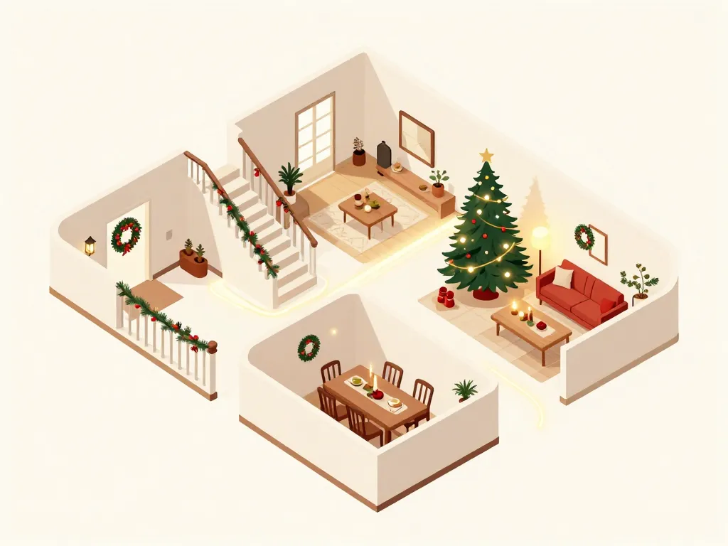 Schéma isométrique décoration de noel par pièces