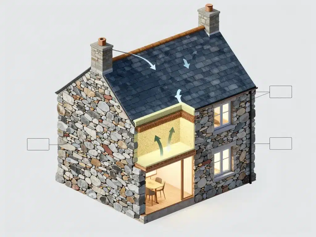 Schéma rénovation maison bretonne mur respirant et toiture ardoise