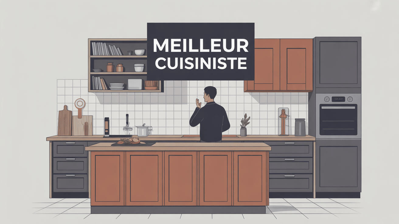 Illustration isométrique meilleur cuisiniste, conception 3D et suivi de chantier