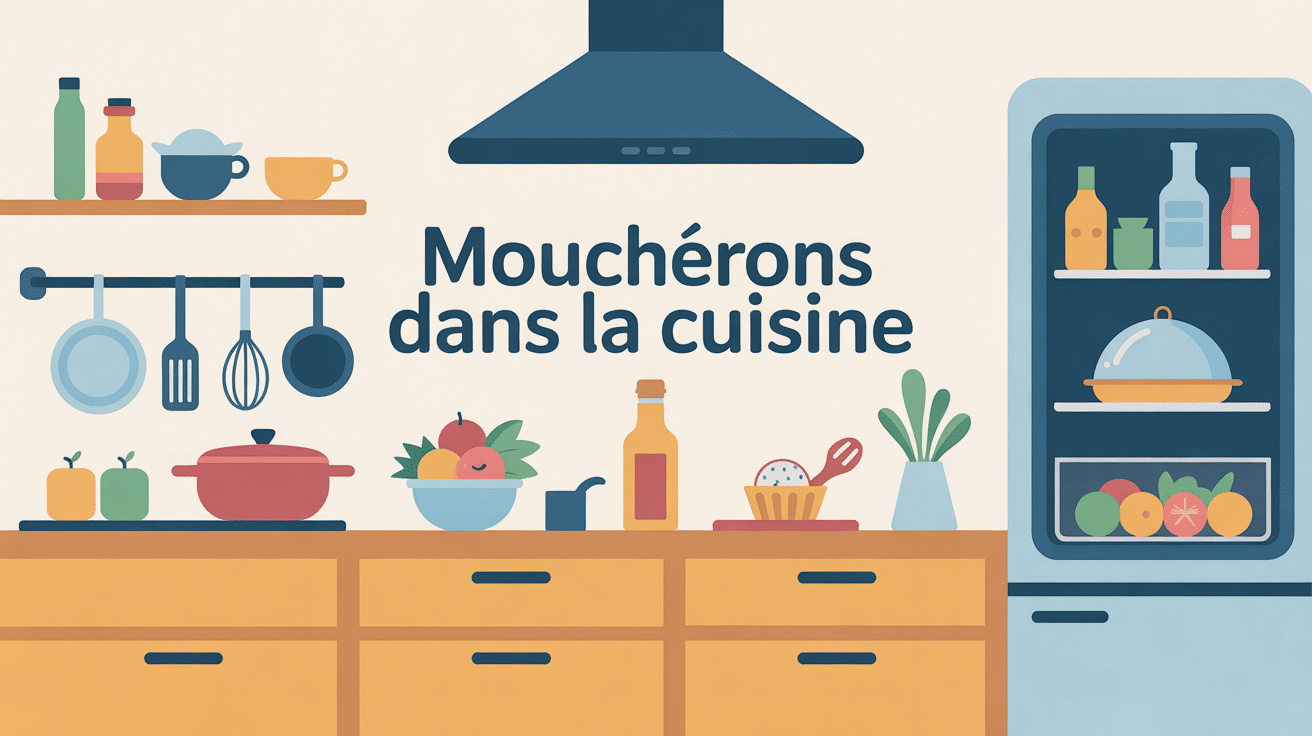 Illustration moucheron cuisine évier piège vinaigre ventilateur frigo