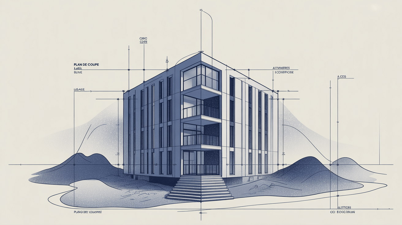 Plan de coupe clair pour permis et chantier