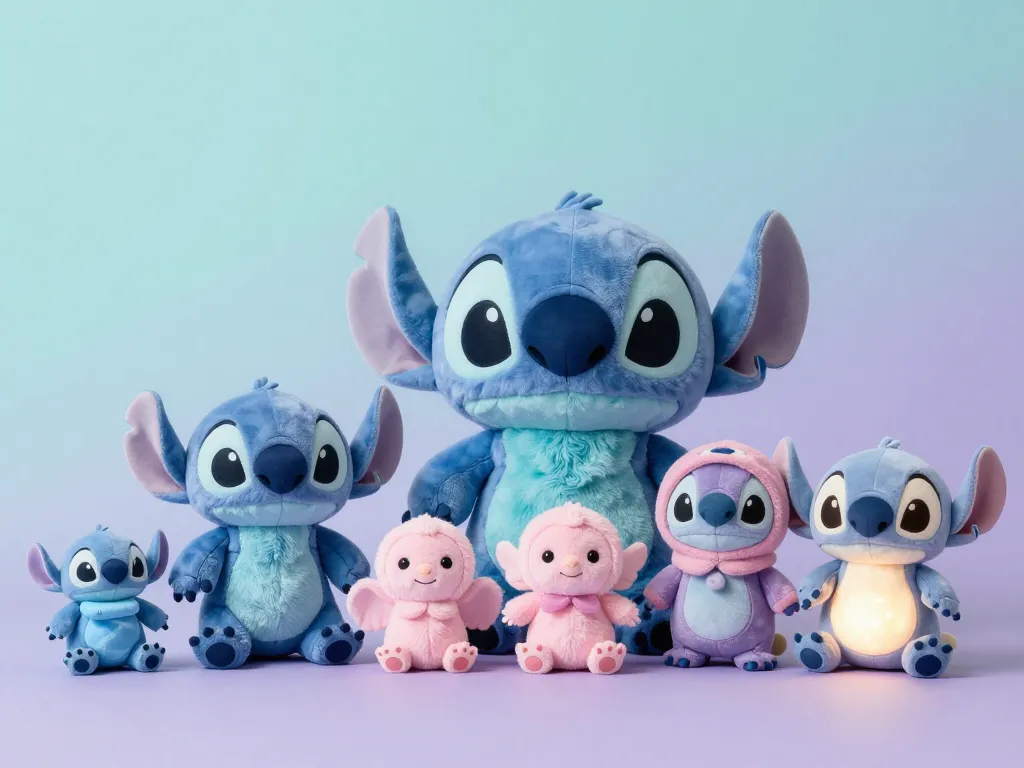 lineup stitch peluche doudou, moyen, géant, ange, costume, lumineux
