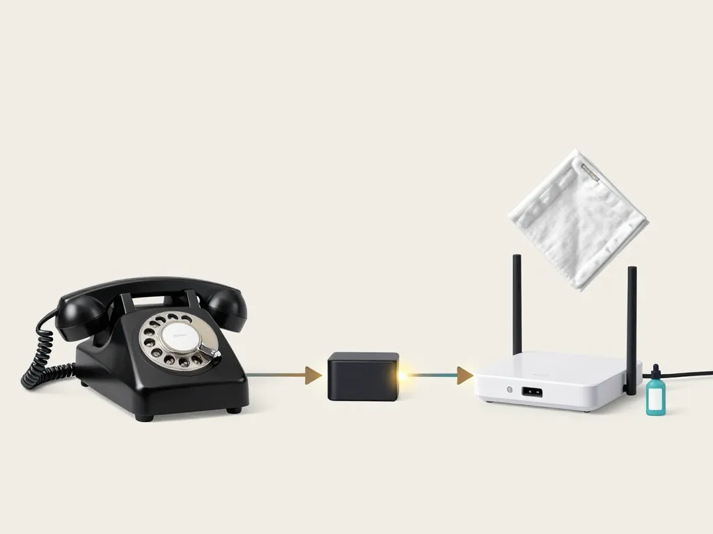 telephone vintage relie a box avec adaptateur, nettoyage